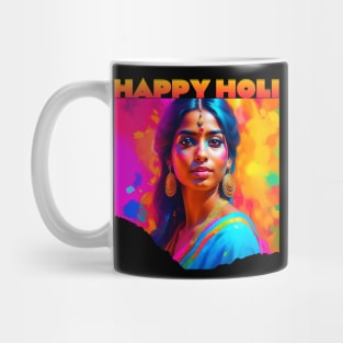 Happy Holi Beautiful Woman in Blue Mug